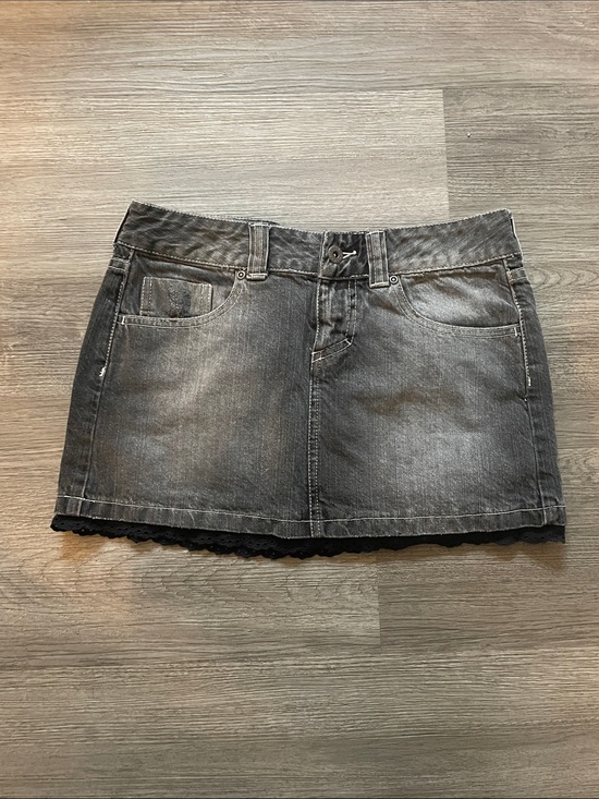 Brody Jeans Dresses & Skirts - Brody Black Washed Denim Mini Skirt with Lace Trim
